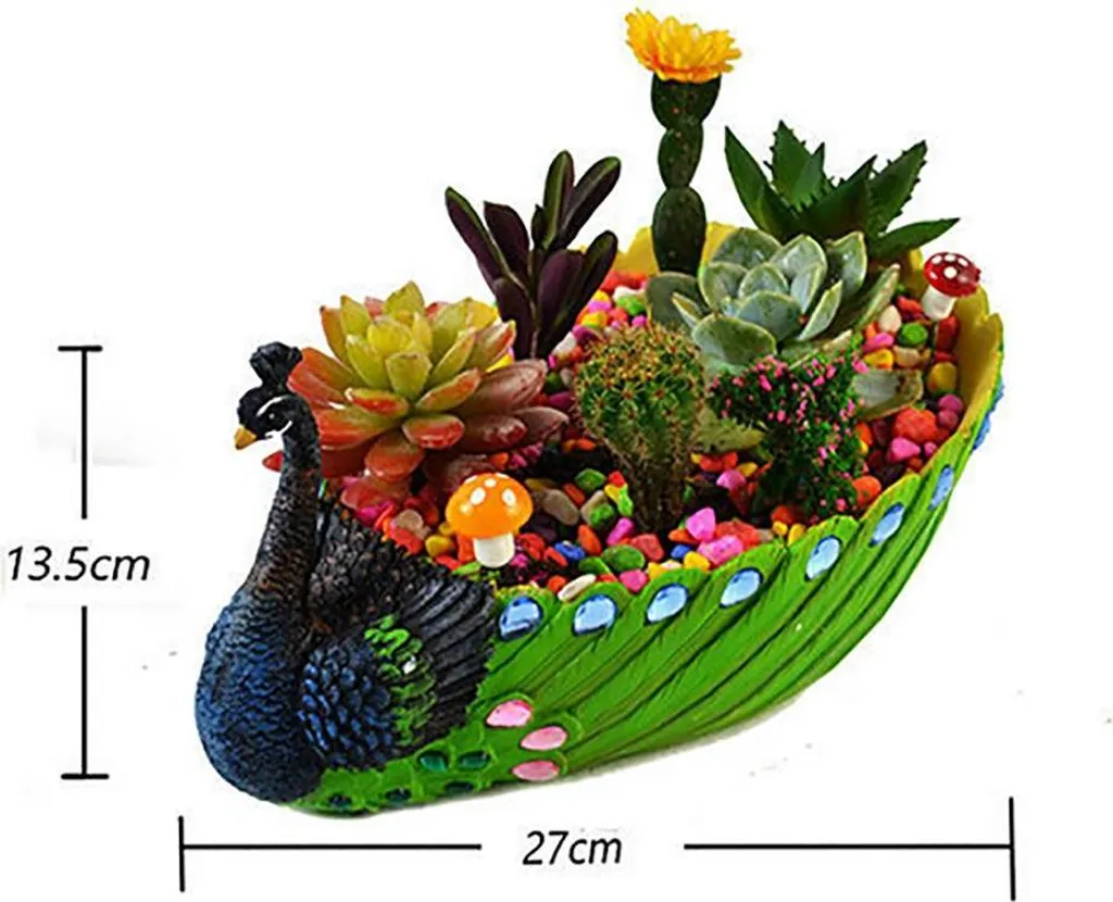 Pot à Succulentes en Résine de Paon Fait à la Main Vintage Bleu 25cm