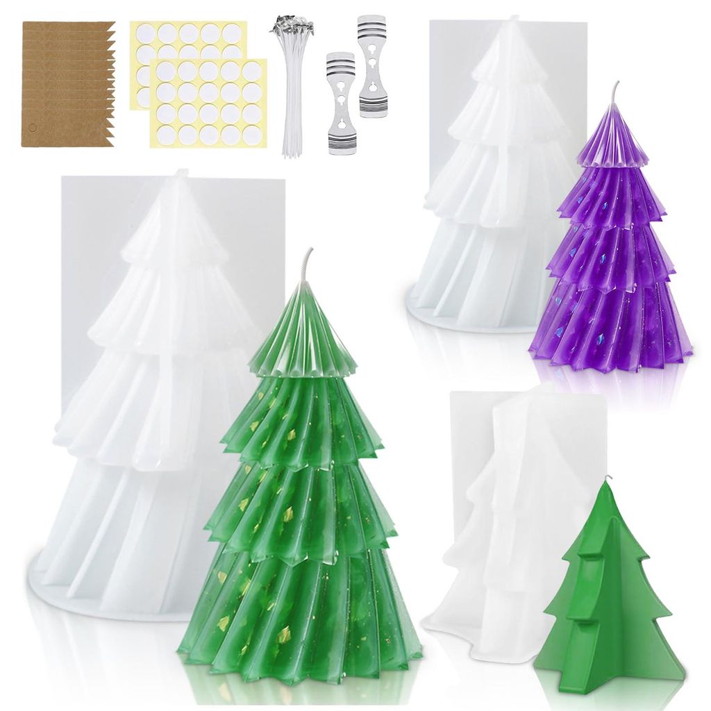 3-teiliges Silikon-Weihnachtsbaum-Formenset, 3D-Silikonform für einen Weihnachtsbaum mit Kerzendocht