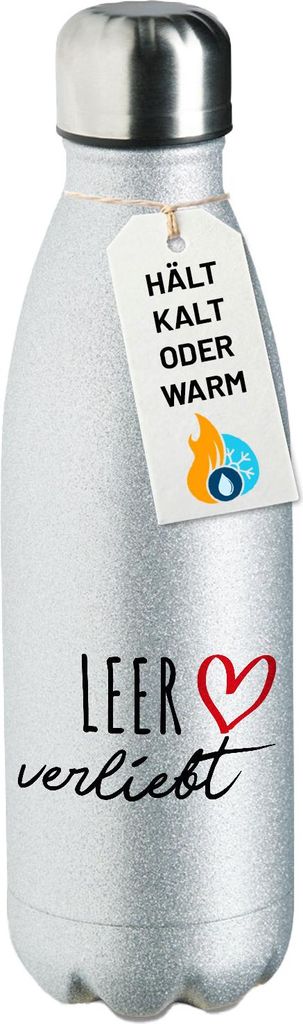 Huuraa Trinkflasche Leer verliebt 500ml Silver Edelstahl Wasserflasche Trinkflasche Geschenkidee