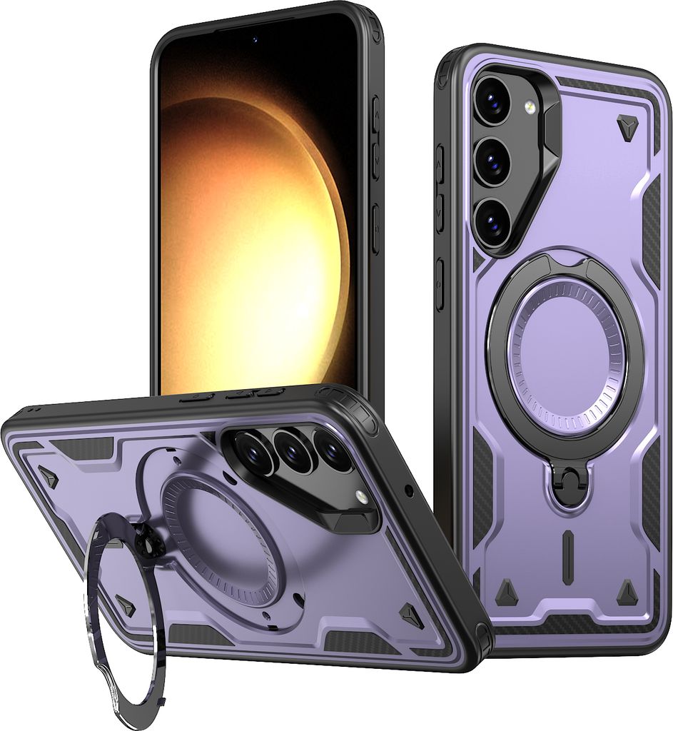 Dual Layer Hülle für Samsung Galaxy S23+ Metall Ring Ständer Magnetisch Stoßfest Militär Handyhülle Lila