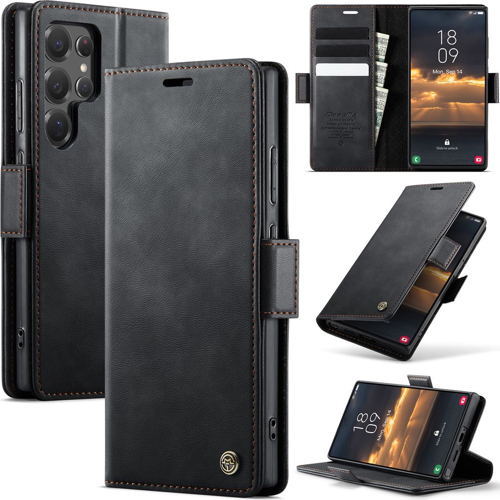 Handyhülle für Samsung Galaxy S22 Ultra 5G Hülle Leder mit RFID Schutzhülle Klapphülle Magnet Kartenfach Standfunktion Schwarz