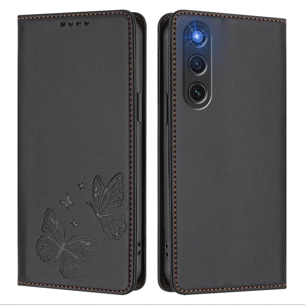 Lederhülle für ZTE nubia RedMagic 10 Air, Schmetterling Prägung Leder Brieftasche Schutzhülle mit Ständer Schwarz
