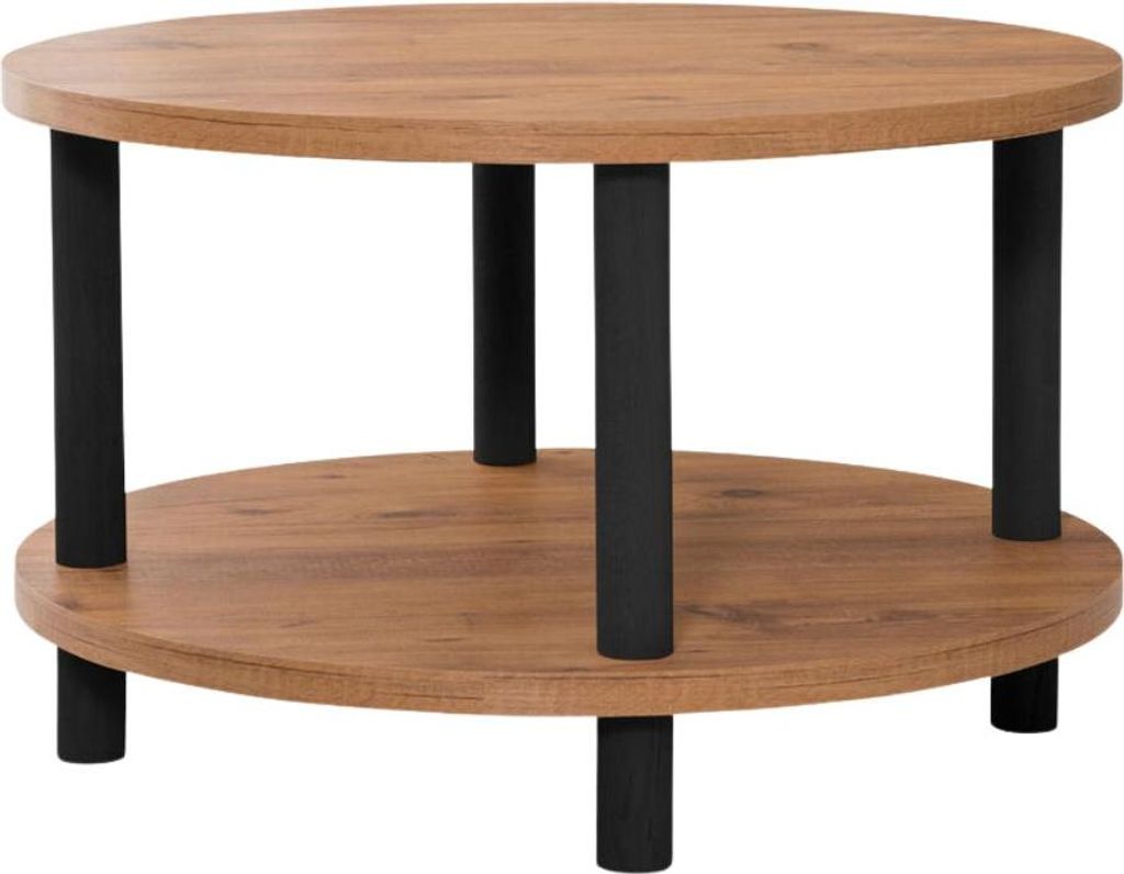 Runder Couchtisch mit 2 Ebenen in Atlantik-Kiefer-Nachbildung D70 cm - ROBY