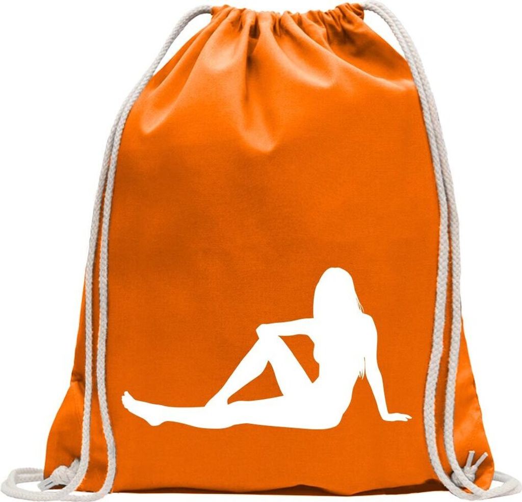 Kiwistar - Turnbeutel - mandarin - y Girl sitzend - Fun Rucksack Sport Beutel Gymsack Baumwolle mit Ziehgurt