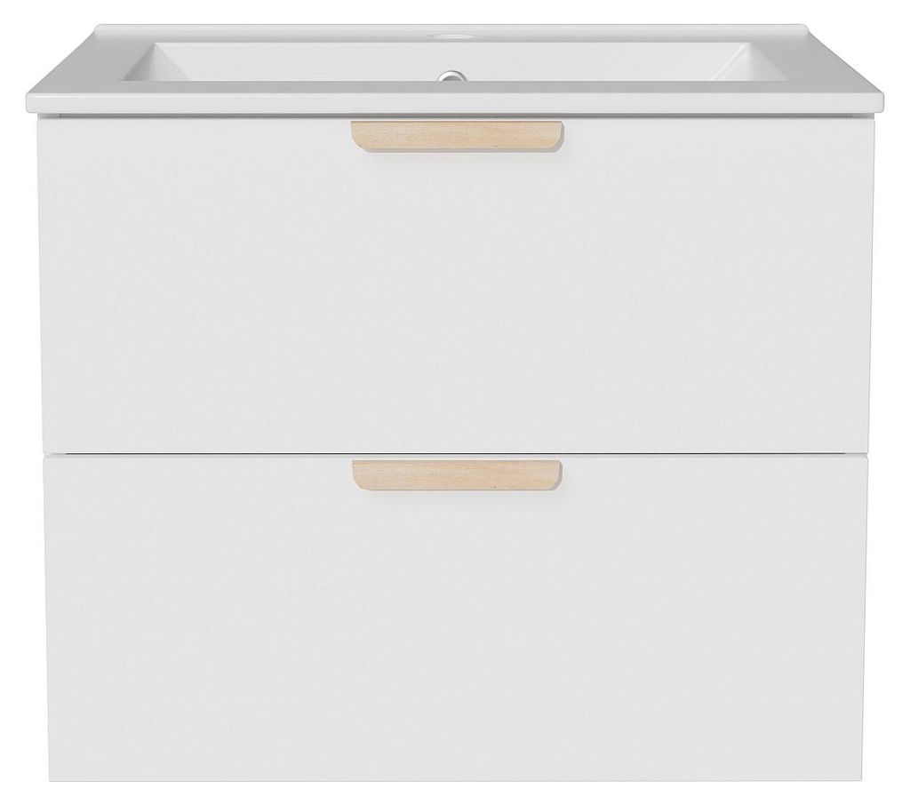 Hängender Badezimmerschrank mit in die Arbeitsplatte eingelassenem Waschbecken – Weiß – Breite 60 cm – AVORELI