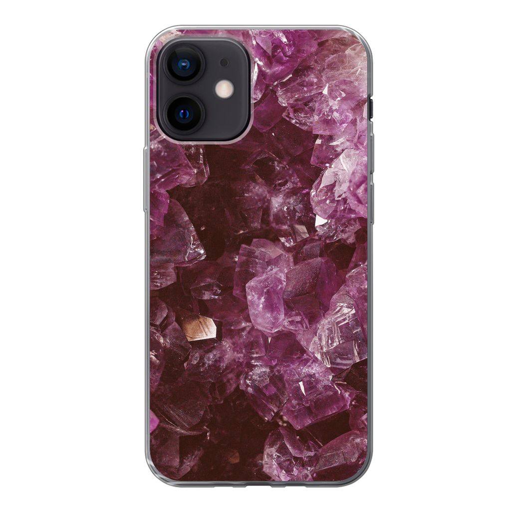 MuchoWow Handyhülle Schutzhülle Hülle für iPhone 12 Edelsteine - Amethyst - Kristalle und Edelsteine Silikon Softcase Handy Hülle - Schutzh...