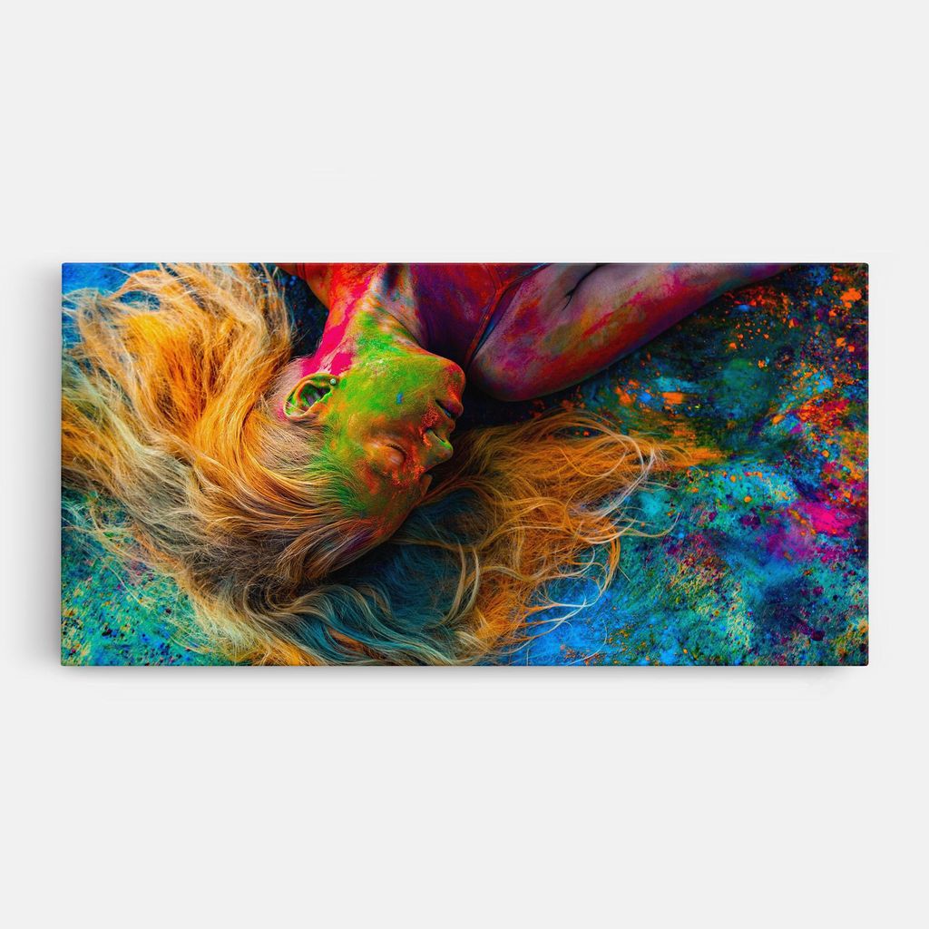 ARTHUB Leinwandbild 50x100 cm, Powder Holi Woman | Wohnzimmerdekoration, Hängende Bilder, Wanddekoration, Heimdekoration, Frauen, Abstrakte Frauen