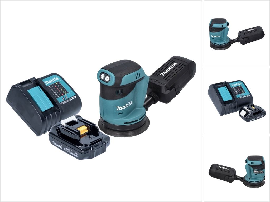 Makita DBO 180 SY1 Akku Exzenterschleifer 18 V 125 mm + 1x Akku 1,5 Ah + Ladegerät