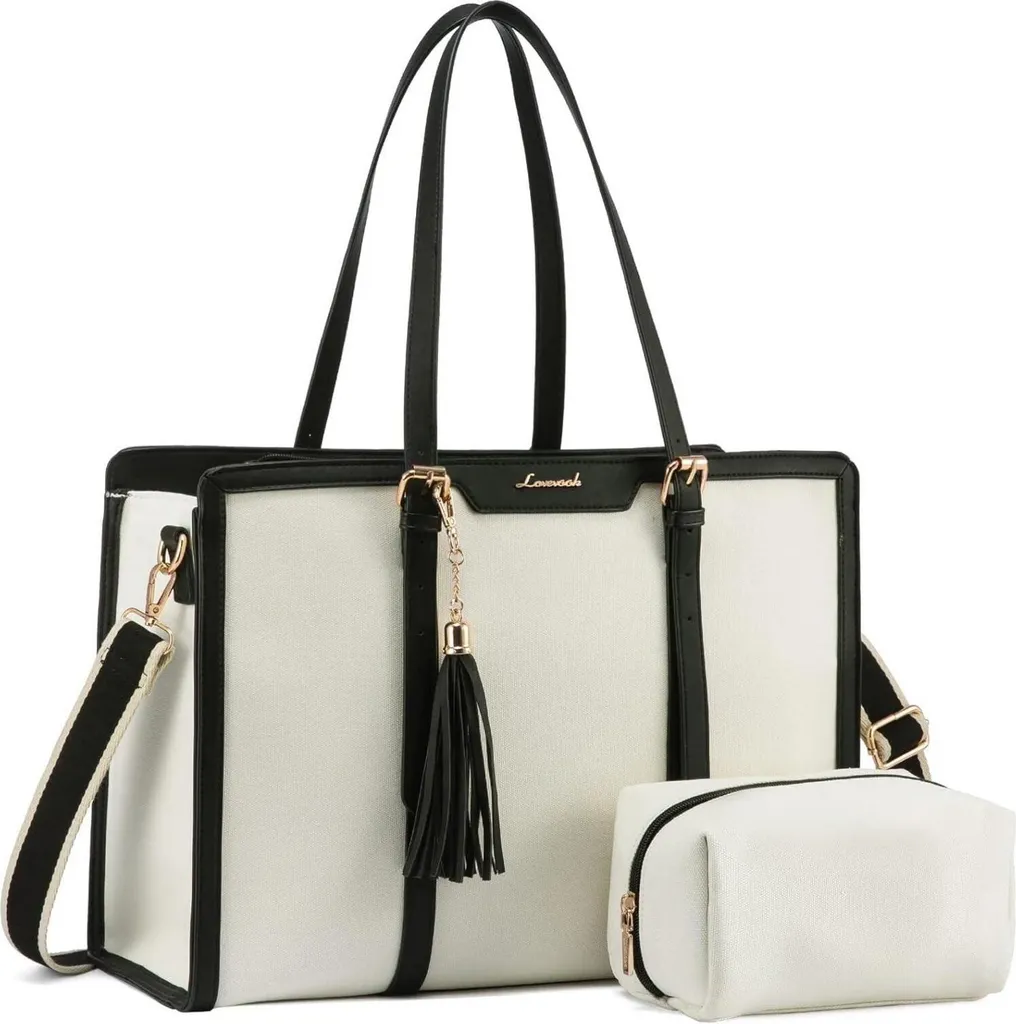 Sac à main ordinateur 17 pouces en toile avec sa trousse assortie