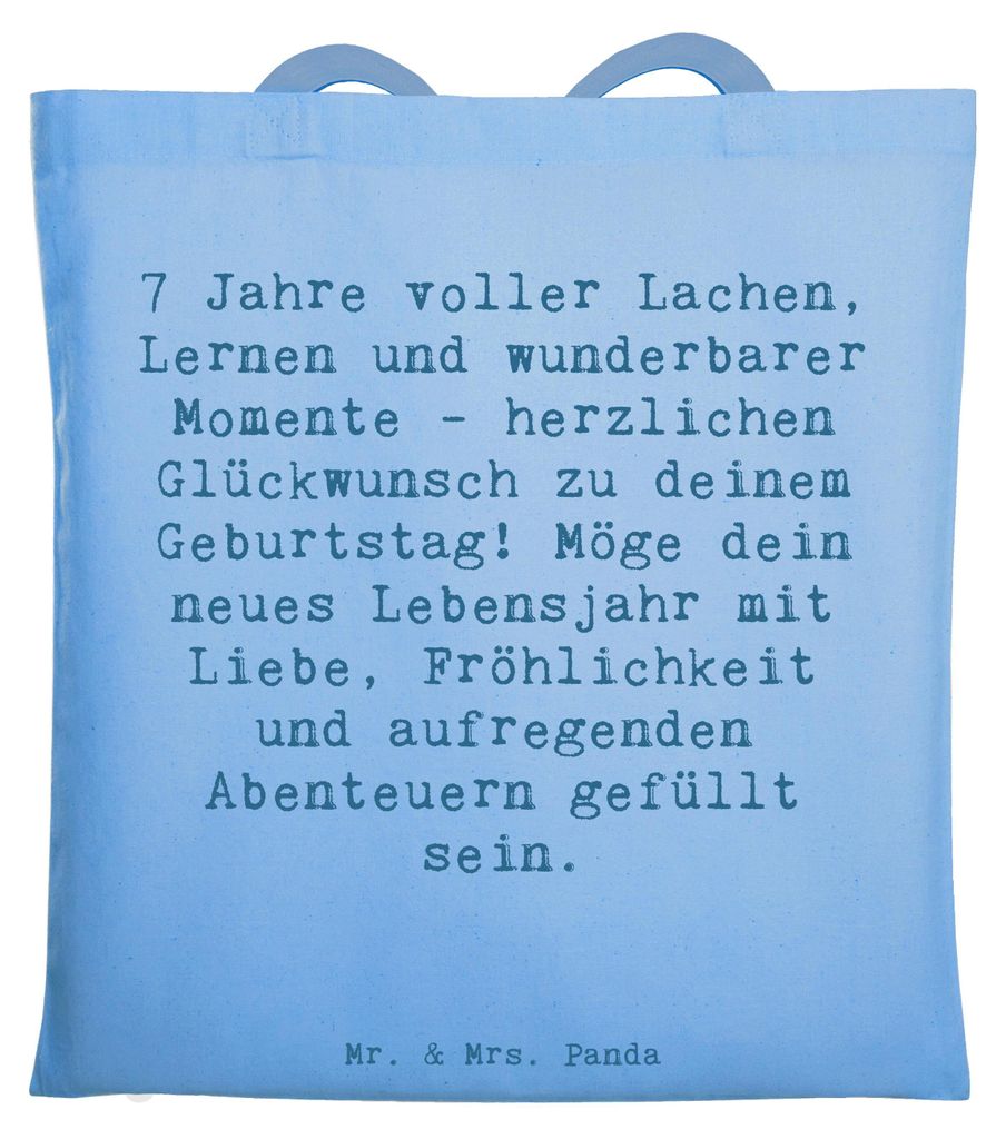 Mr. & Mrs. Panda Tote Bag Spruch 7. Geburtstag - Sky Blue - Geschenk, wunderbare Momente, Einkaufstasche, festival tasche, Alter, Beutel, Laptoptas...