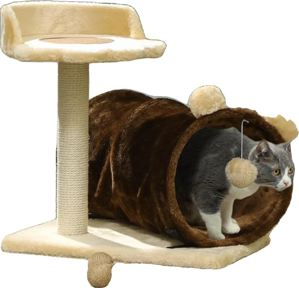 Aire de jeux pour chat avec griffoir en sisal et tunnel douillet Gris XL