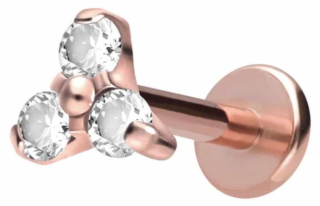 Ohrpiercing, Nasenpiercing Titan Labret mit Innengewinde KRISTALLBLUME RoséGold Stablänge: 7mm | Stabstärke: 1,2mm | Discgröße: 4,5mm
