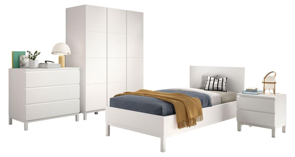 Kinderzimmer Set Keely Kiefer weiß Bett Nachtkonsole Schrank Kommode