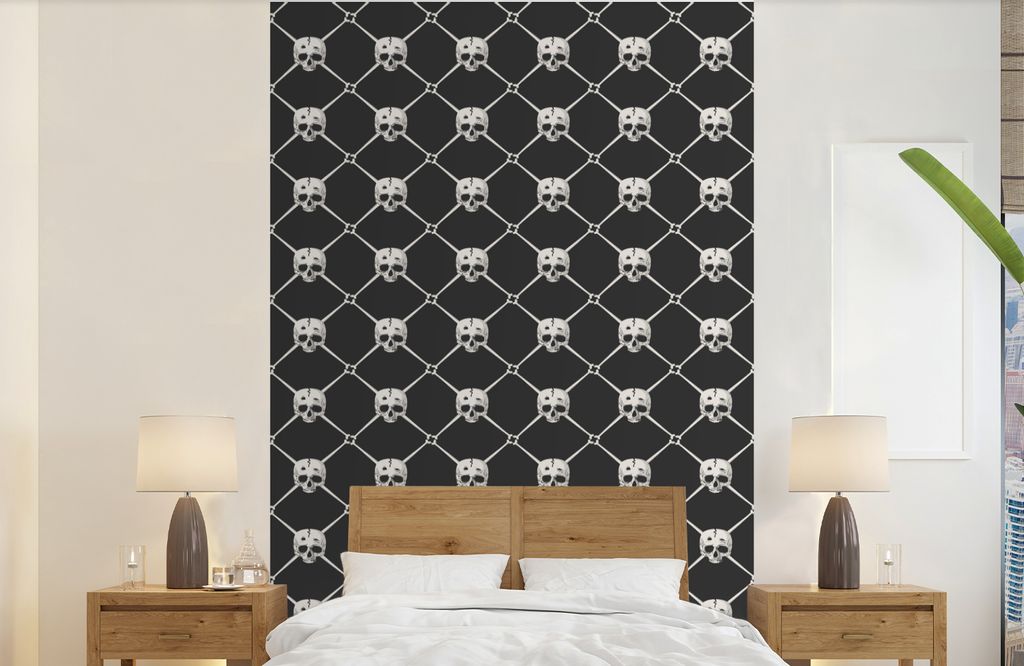 MuchoWow Fototapete für Wohnzimmer oder Schlafzimmer Wandtapete Vinyl Motivtapete Muster - Schädel - Knochen - Piraten - Jungen - Kinder - Klei...