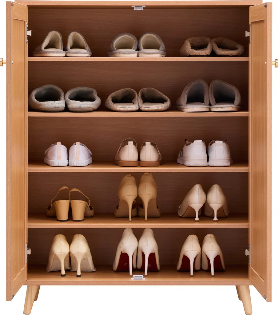 Armoire à chaussures rotin 102 cm - Meuble de rangement à tablettes mobiles