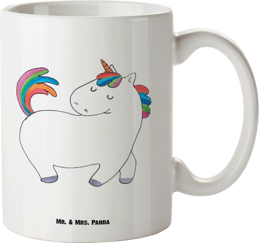 Mr. & Mrs. Panda steingut tasse Einhorn Stolzieren - Weiß - Geschenk, Riesenkaffeetasse, Große Teetasse, Deko, weisse, Bunt, Pott, Unicorn, Pferd...