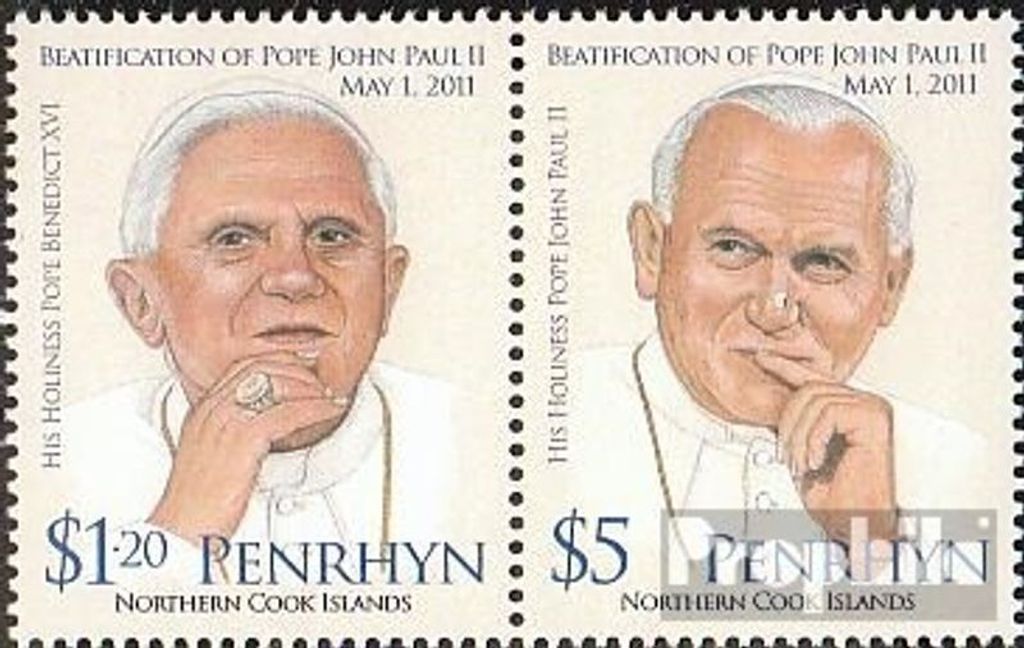 Briefmarken Penrhyn 2012 Mi 668-669 Paar (kompl.Ausg.) postfrisch Papst Johannes Paul II.