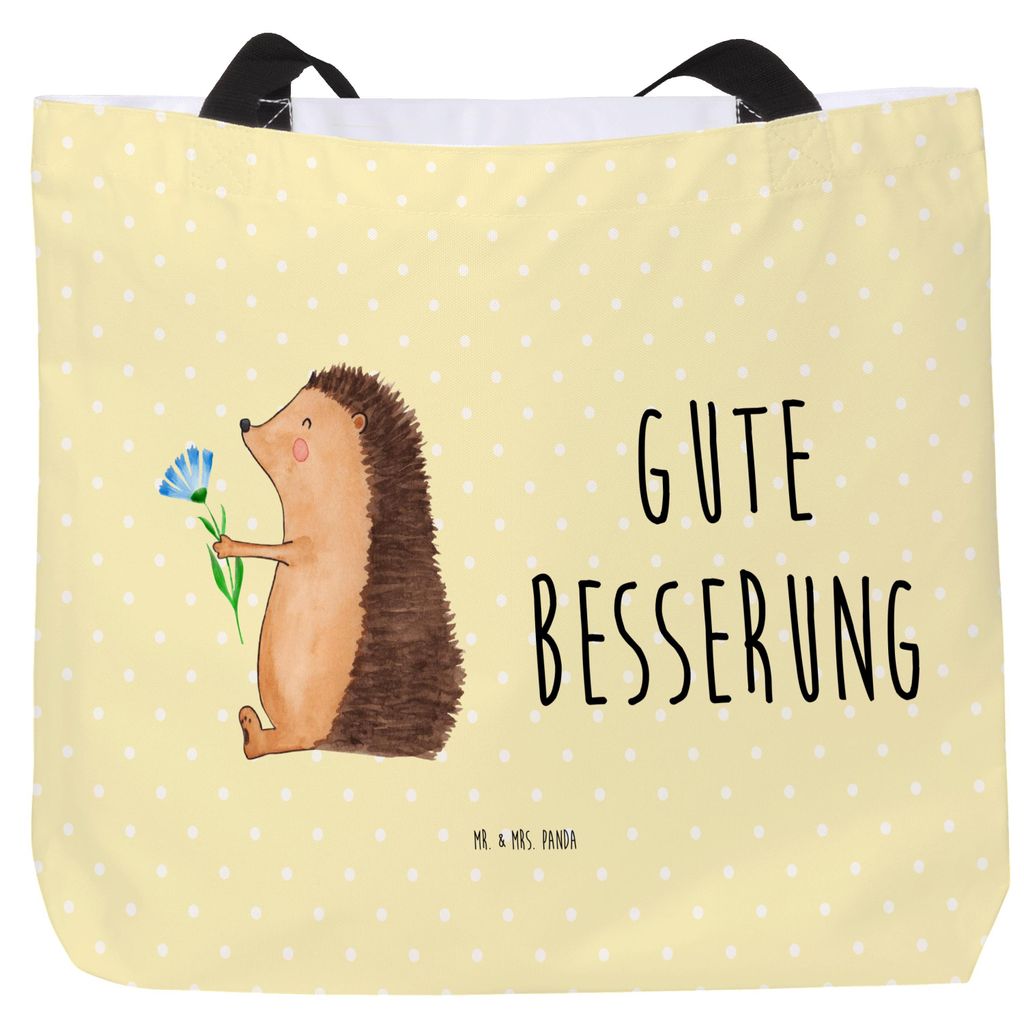 Mr. & Mrs. Panda Tote Bag Igel Blumen - Gelb Pastell - Geschenk, Tasche, Krankenhaus, Gute Laune, Strandtasche, Beutel, Besuch, Schultasche, Laptop...