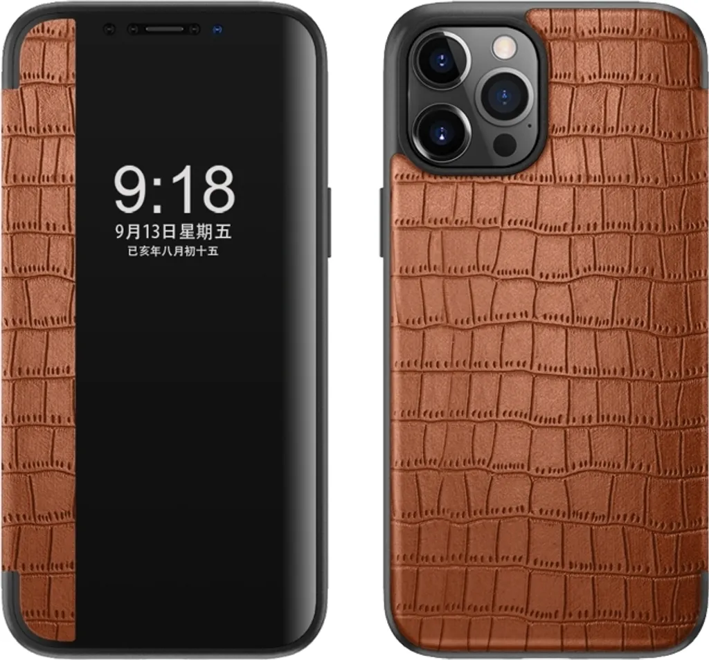 Per Apple iPhone 12 Pro Max 6.7 Custodia per telefono cellulare Marrone Design Coccodrillo Casi
