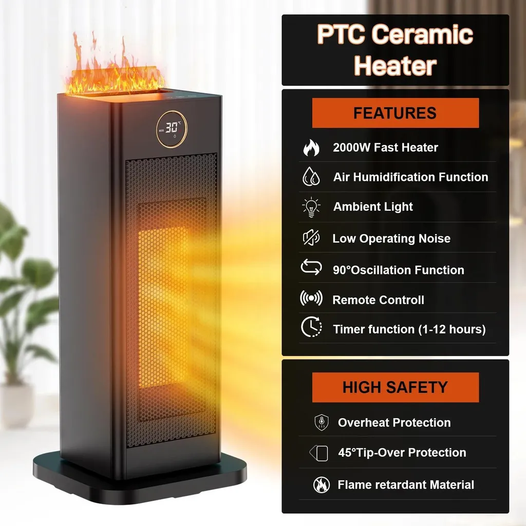 Chauffage d'appoint céramique avec humidificateur d'air et programmateur - 3