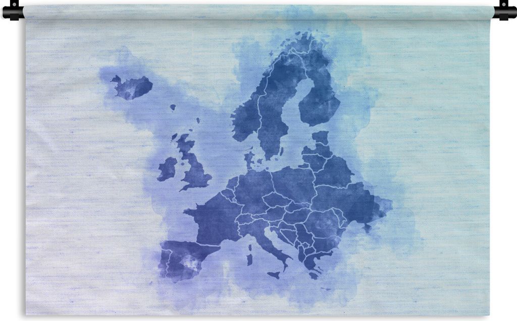 MuchoWow Wandteppich Wandbehang Europa - Karte - Blau 120x80 cm Tapisserie Dekoration Wandtuch - Wanddekorationen - Wandtücher