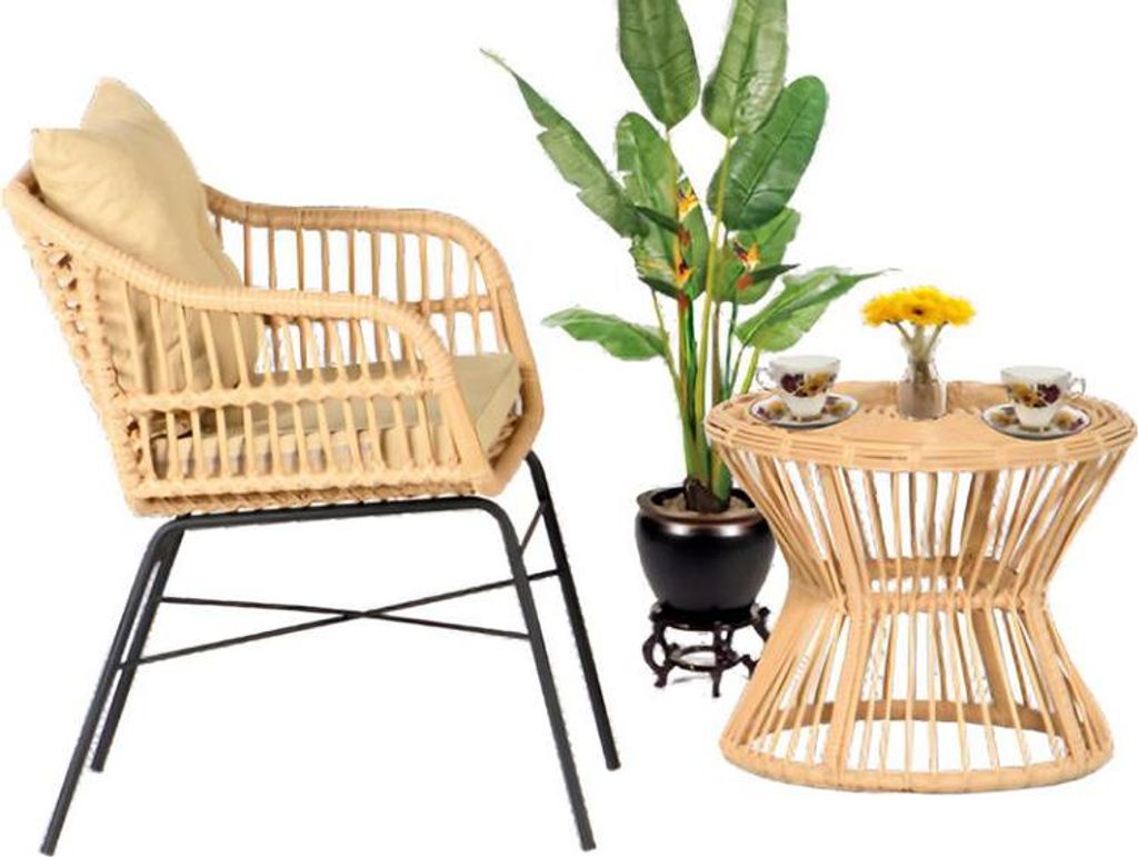 2tlg. Set Garten Möbel Terrasse Sessel Couchtisch Rattan Hochwertiges Modern Lux