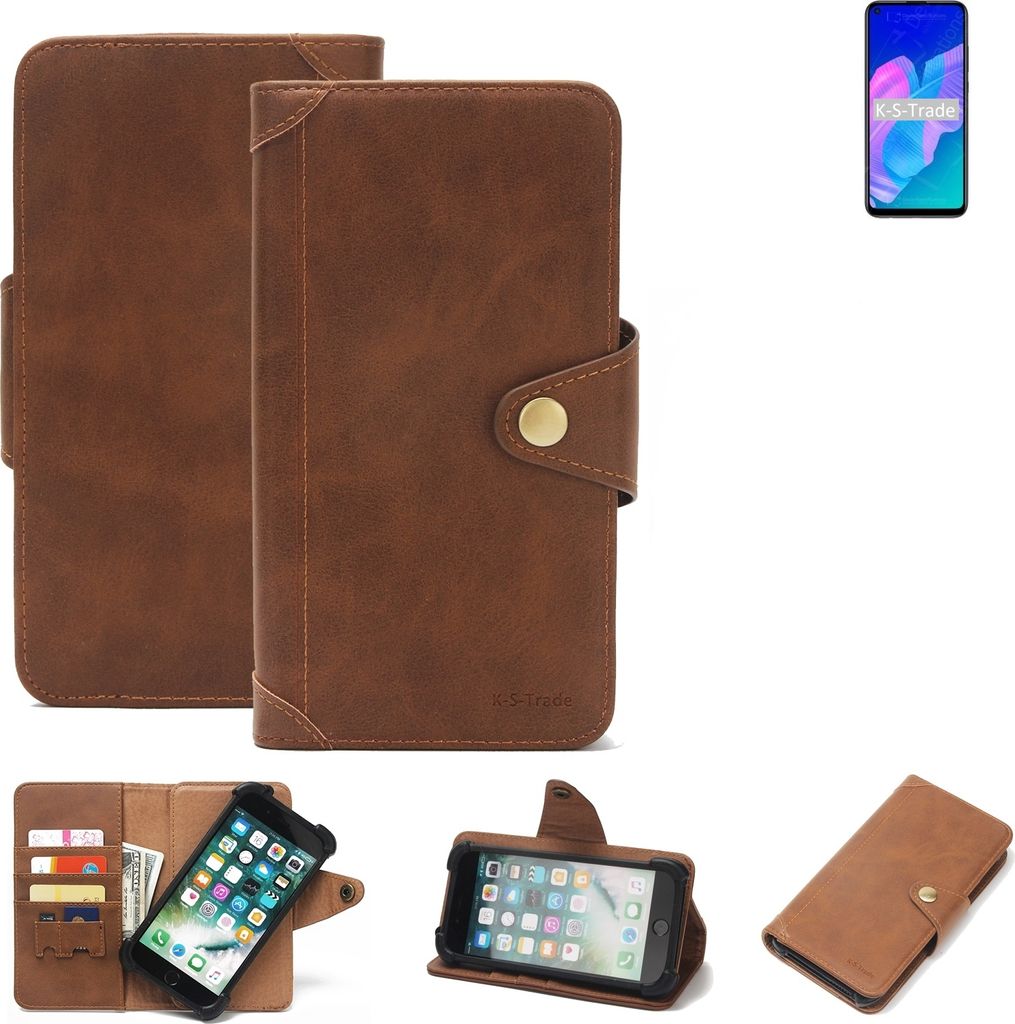 K-S-Trade Handyhülle für Huawei Y7p Schutz Hülle Walletcase Bookstyle Tasche Case Handytasche Wallet Flipcase Cover PolyurethanBraun (1x)