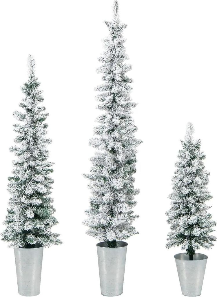Künstlicher Weihnachtsbaum - Schlanker Pencil-Weihnachtsbaum - Schneebedeckt - Set mit 3 - 90/120/150 cm - Metallständer - Weiß