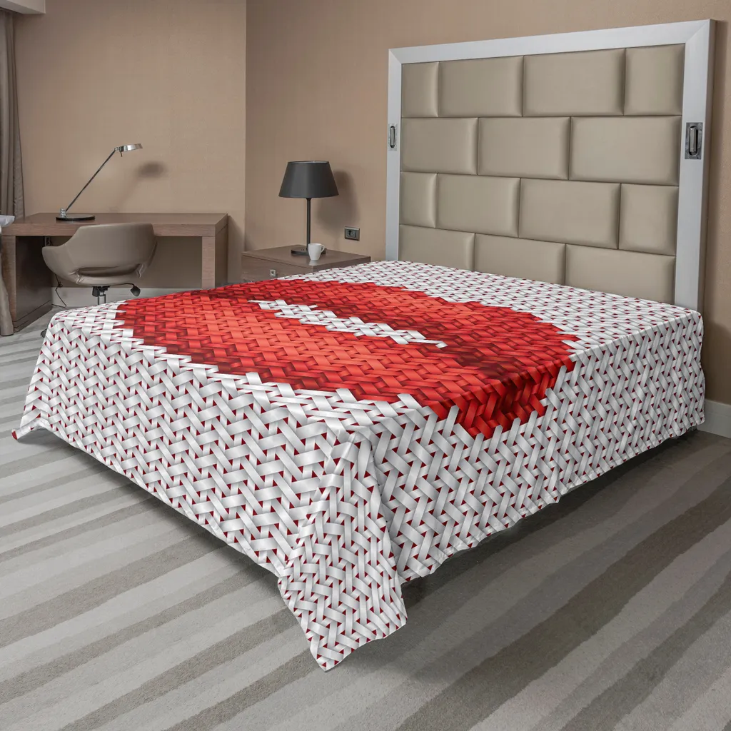Esclusivo Lenzuolo ABAKUHAUS Motivo Labbra 244x205cm Grigio e Rosso