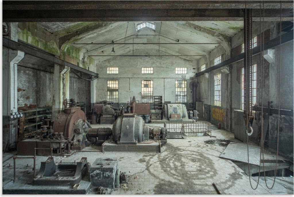 ARTland Wandbild Alu für Innen & Outdoor Maschinenpark | Verlassenes Kraftwerk Größe: 90x60 cm