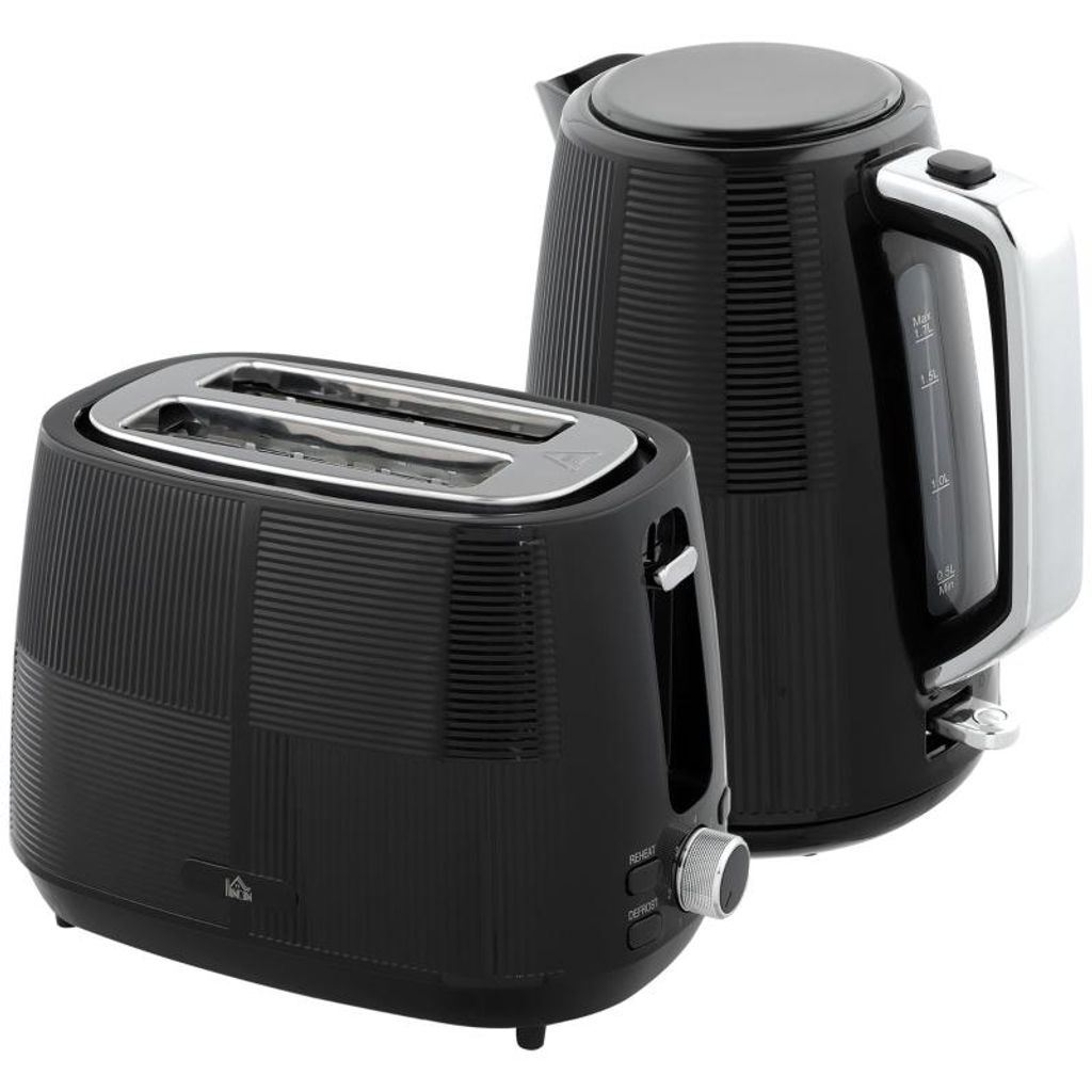 Fortuna Lai Wasserkocher- und Toaster-Set, 1,7 L, verschiedene Funktionen, Edelstahl, Schwarz