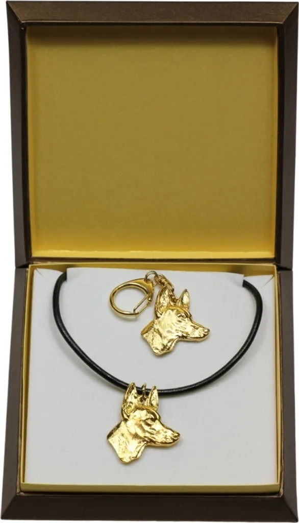 Collier chien du Pharaon et porte-clés haut de gamme plaqués or 24k