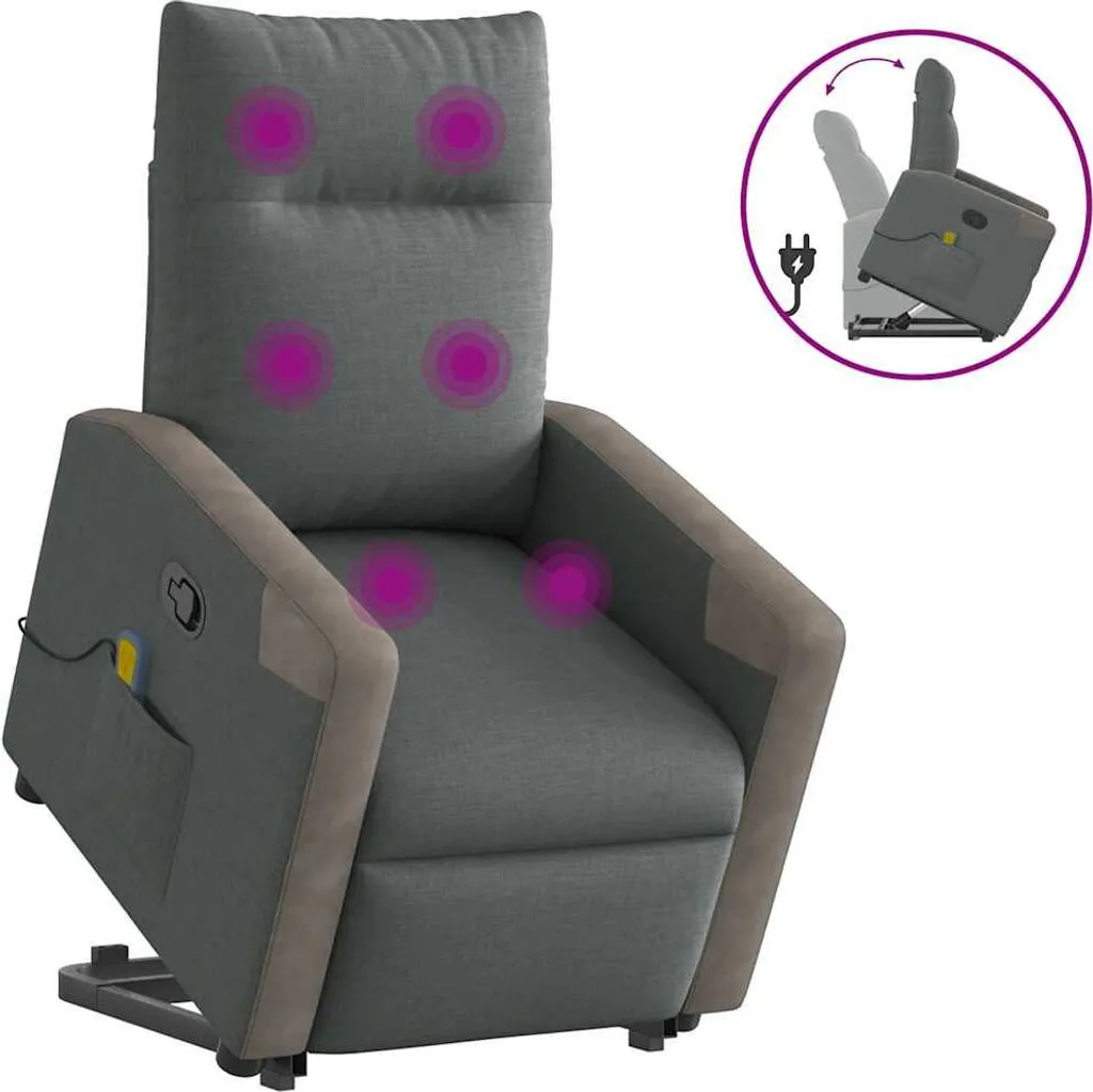 Fauteuil relax électrique massant et chauffant en tissu gris foncé