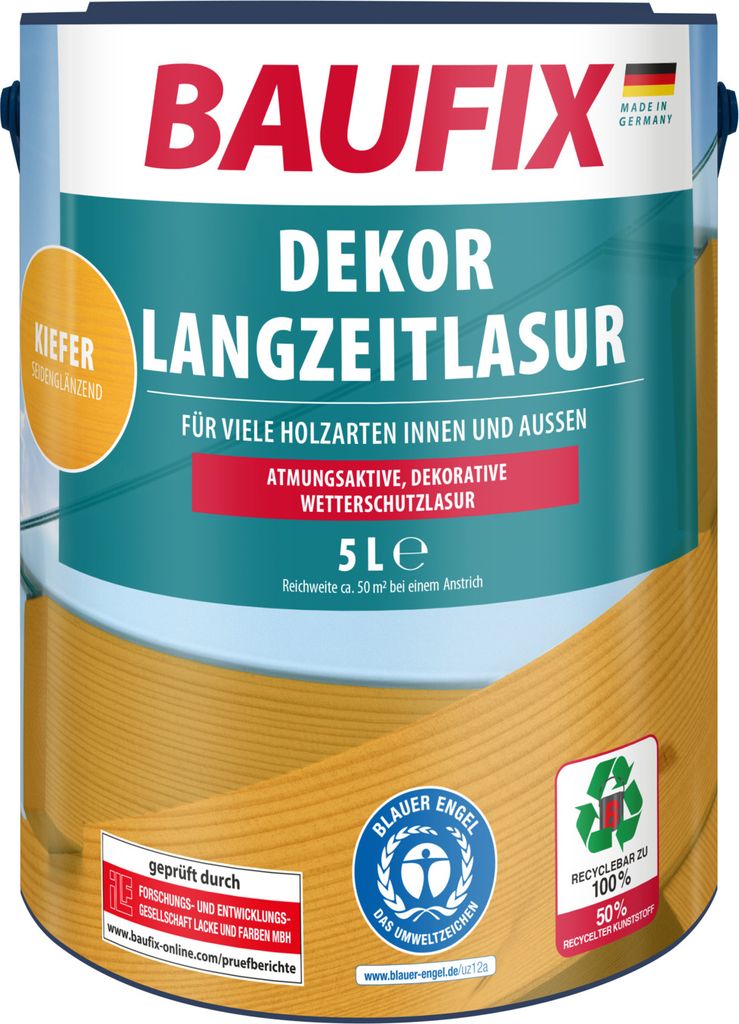 BAUFIX Dekor Langzeitlasur kiefer seidenmatt, 5 Liter, Produktbild 