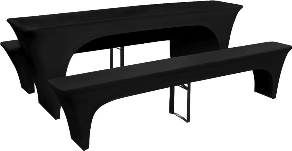 vidaXL 3 Schonbezüge für Biertisch und Bänke Stretch Schwarz 220 x 70 x 80 cm