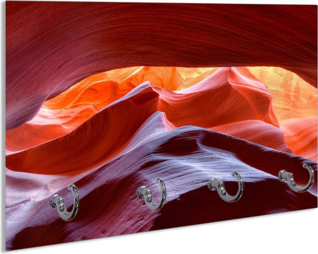 Wallario Schlüsselbrett aus Glas, Motiv: Antelop Canyon USA Kalksandsteingebirge in leuchtenden Farben, 30 x 20 cm mit 4 Haken