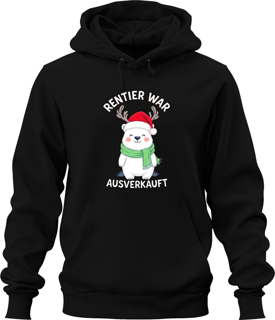 Rentier war t Eisbär Geweih Weihnachten Geschenk Uni Hoodie Kapuzenpullover, Schwarz, XL