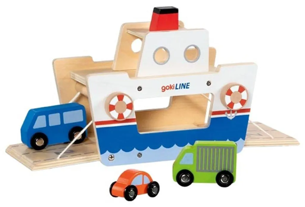 Jouet ferry en bois Goki pour circuit de voitures et jeux de voyage