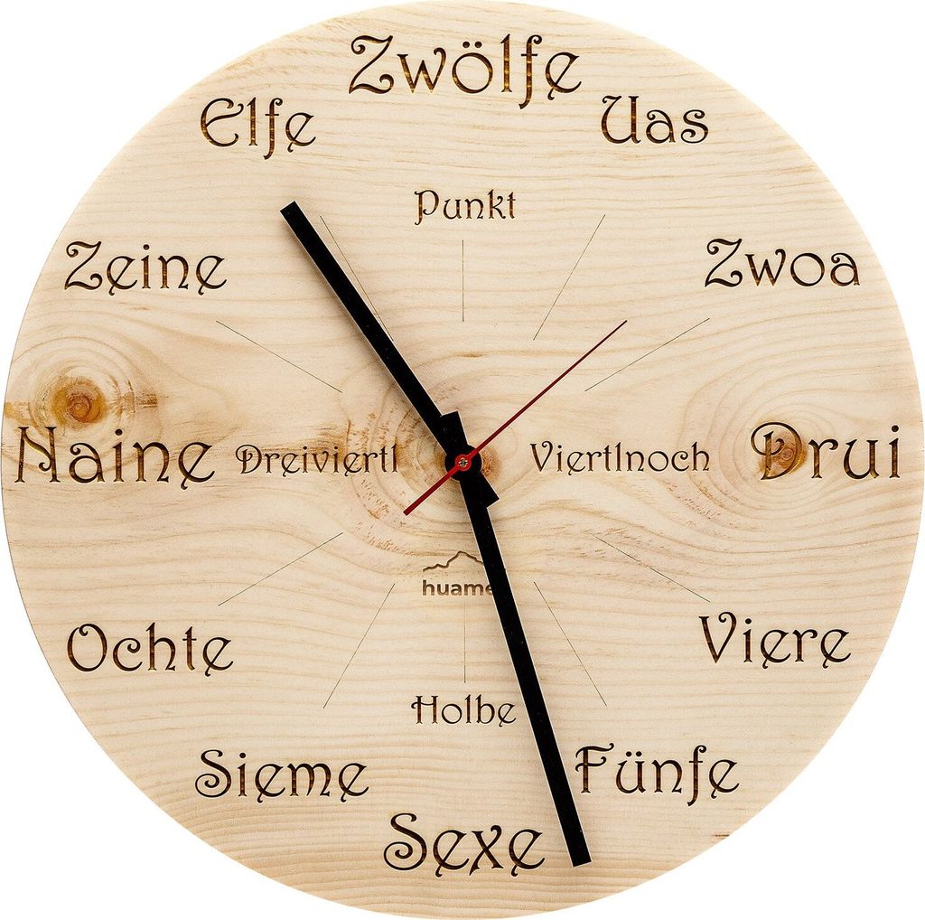Huamet CH40-A-1605 Holz-Wanduhr Zirbe Dialekt Rund 1