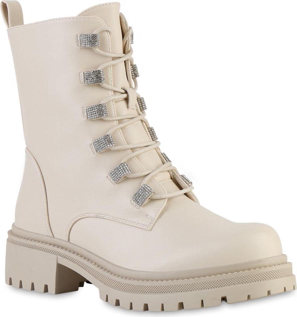 VAN HILL Damen Leicht Gefütterte Schnürstiefeletten Stiefeletten Schuhe 841804, Farbe: Beige, Größe: 37