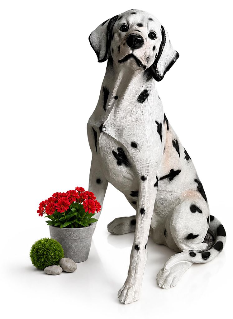Relaxdays Gartenfigur Hund, Dalmatiner Figur, HxBxT: 83 x 39 x 52 cm, Polyresin, wetterfeste Gartendeko, weiß/schwarz