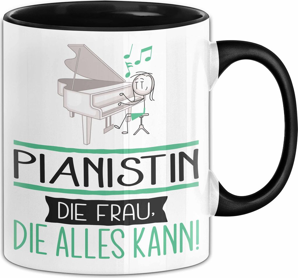 Pianistin Geschenk Tasse Becher Die Frau Die Allen Kann Geschenkidee für eine Pianistin Lustig (Schwarz)
