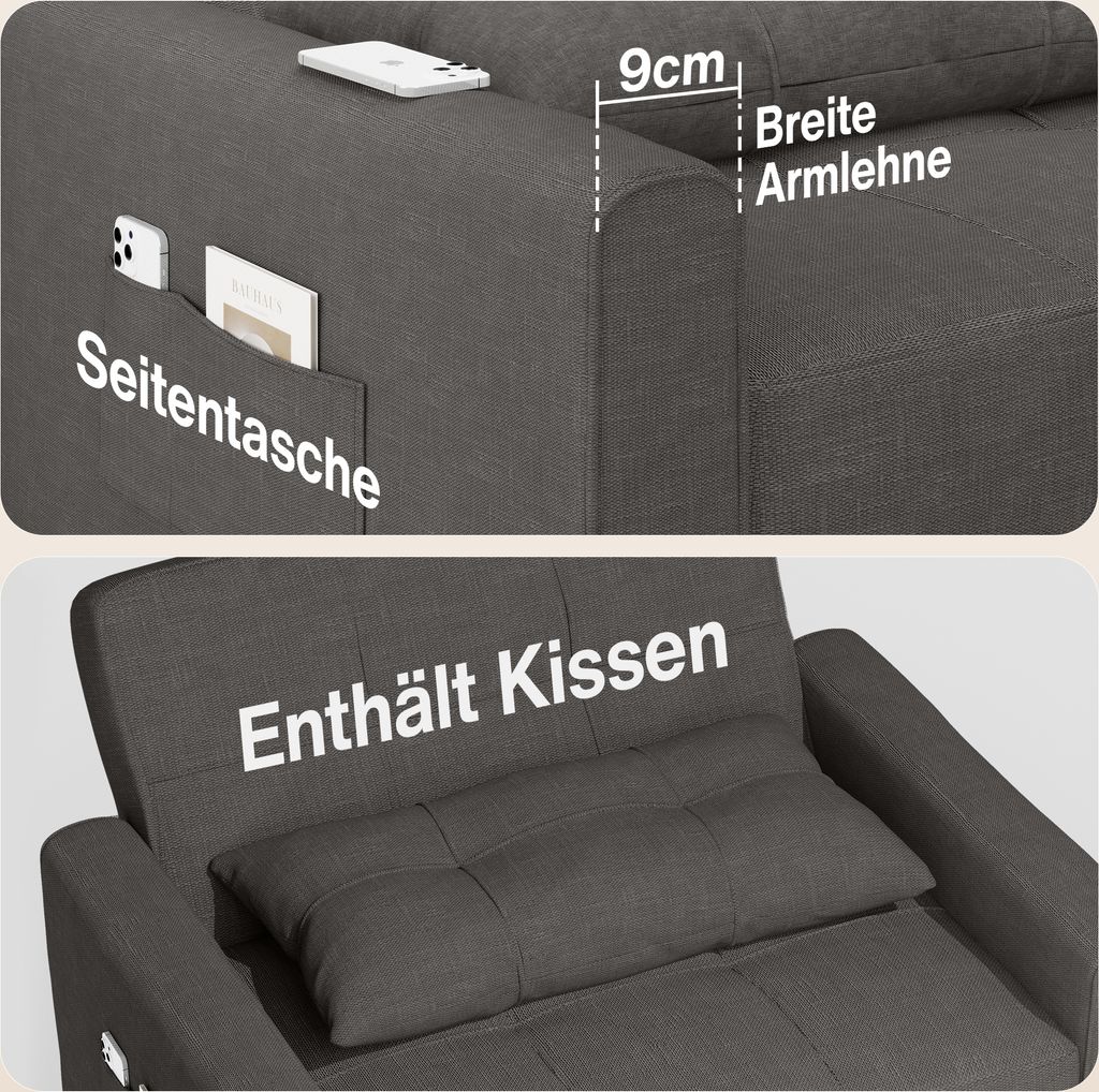 Bealife Einzelschlafsofa, 3-in-1-Sessel mit verstellbarer Produktbild 3