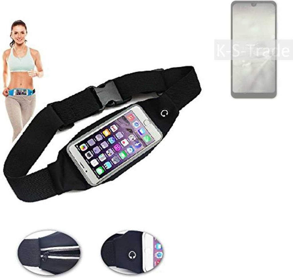 K-S-Trade Jogging-Armband kompatibel mit Sharp Aquos Wish2 Gürteltasche Umhängetasche Bauchtasche schwarz Sport Running Jogging Fitness Laufen