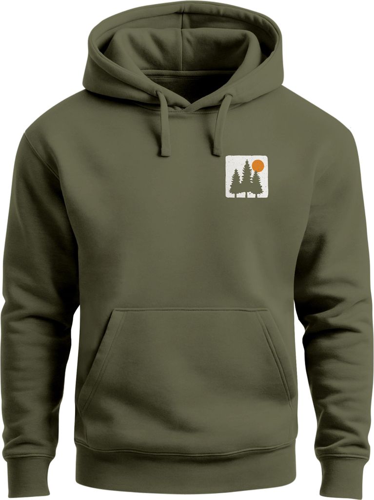 Herren Hoodie mit Bäumen Sonne Schlichtes Outdoor Brustmotiv Nature Logo Streetwear Fashion Streetstyle Neverless
