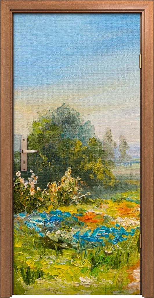 Türposter 90x200 cm Türaufkleber Türtapete Türfolie Klebefolie Wiese Blume Bäume Landschafts Himmel