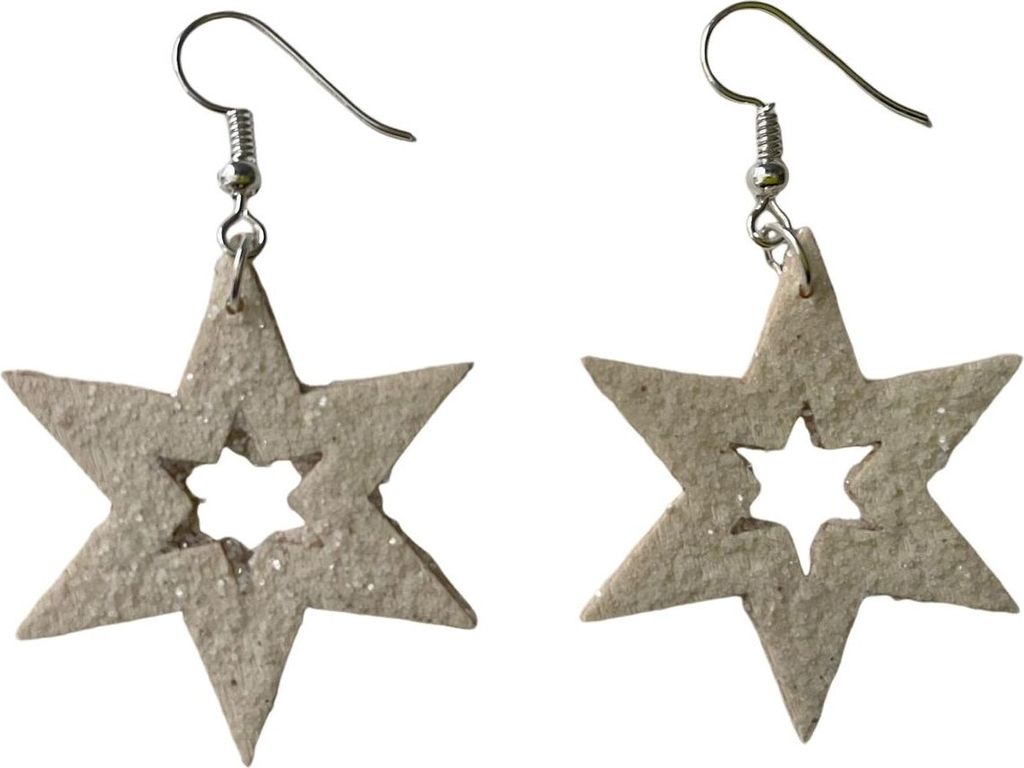 Stern Ohrringe Miniblings Weihnachten Sterne Xmas Sterne Holz Hohl weiß Glitzer