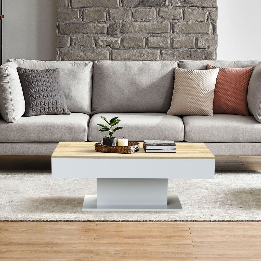 ML-Design Couchtisch mit 2 Staufächern, 110x60x40 cm, Eiche-Optik/Weiß