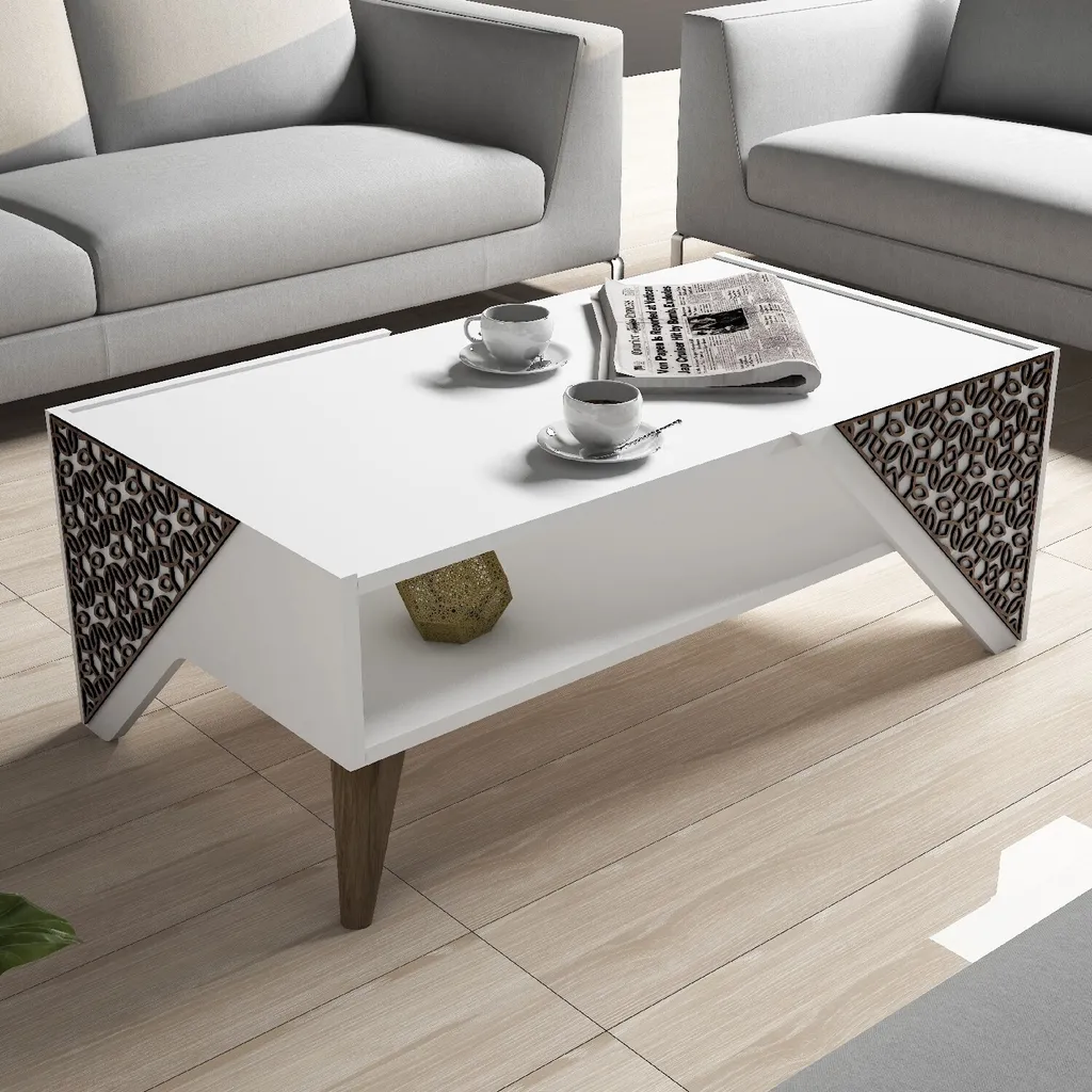Table basse Beril Blanc 105cm - Finition Premium et Grande Robustesse - 3
