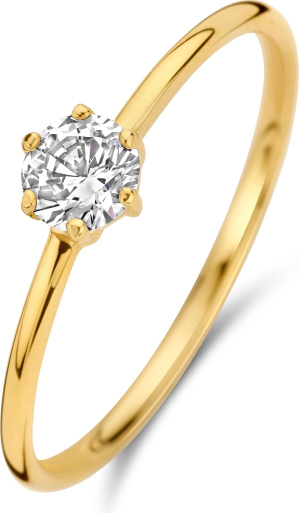 Neu Bling 9NBG-0793-50 Gouden Ring mit Zirkonia - Damen - 14 Karat - Goud - Ring - 4mm - Zirkonia - 6 Pootjes zetting - Chaton - Solitair - Maat 50...